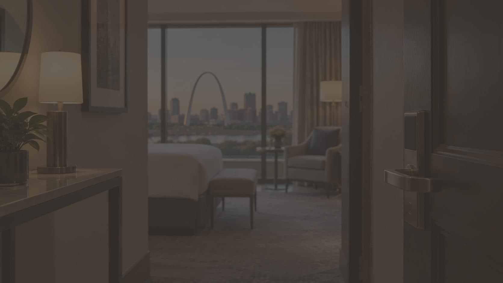 Illustration of a dim hotel room