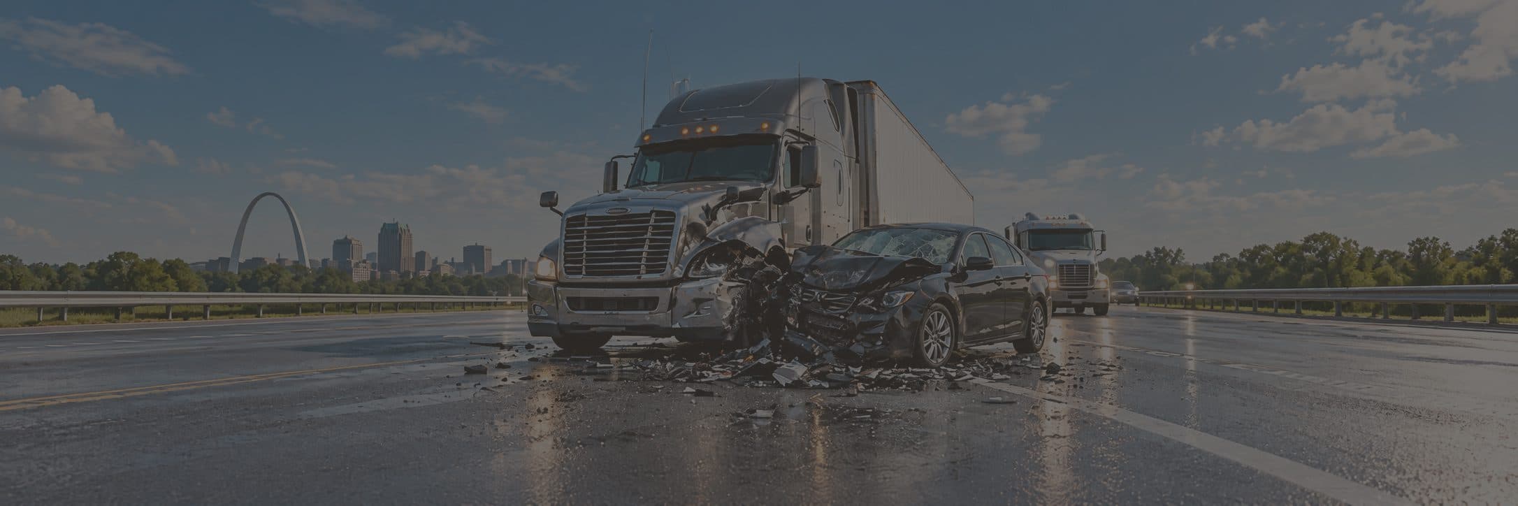 Illustration of a jackknifed semi-truck on a highway